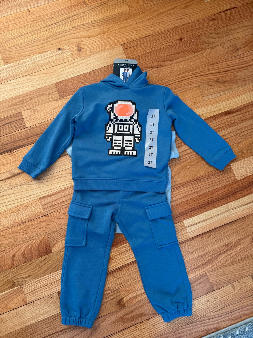 Andy & Evan Blue Pixel Astronaut Hoodie & Cargo Joggers